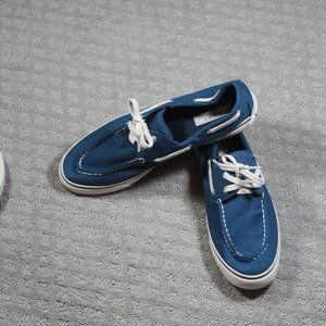 Sperry Size 9.5 Dark Teal Canvas Top Sider Boat Shoes - LIKE NEW